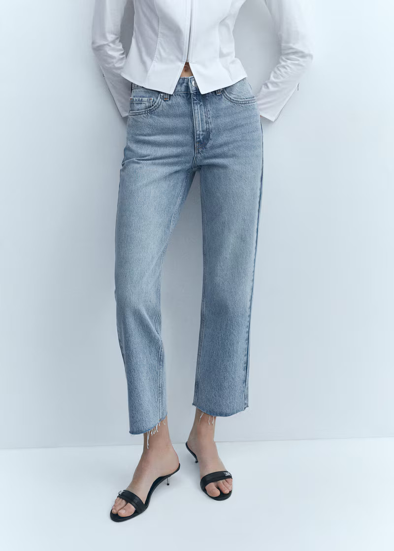 Straight-fit cropped jeans -  Women | Mango United Kingdom | MANGO (UK)