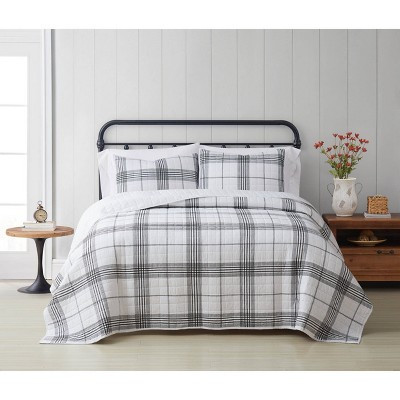 Full/Queen 3pc Cottage Plaid Quilt Set White/Black - Cottage Classics | Target