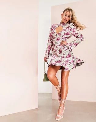 ASOS LUXE keyhole cut out mini dress in floral jacquard | ASOS | ASOS (Global)