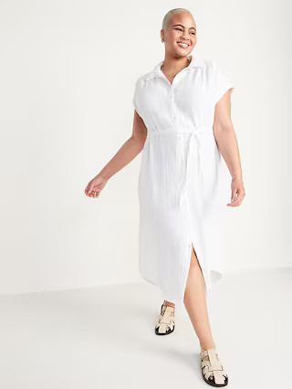 Puff-Sleeve Waist-Defined Midi Shirt Dress for Women | Old Navy (US)