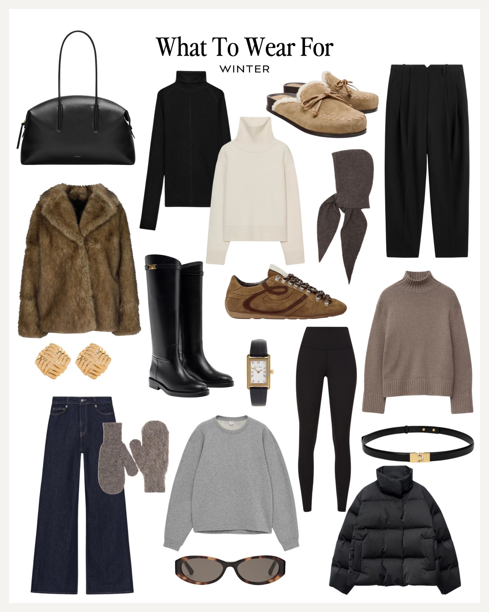 Winter Capsule Wardrobe ❄️ 

Cold weather outfits / faux fur jacket / turtleneck knit / sweatshirt / tailored trousers / COS / & other stories / suede trainers / puffer coat / demellier tote bag 

#LTKwinter #LTKuk