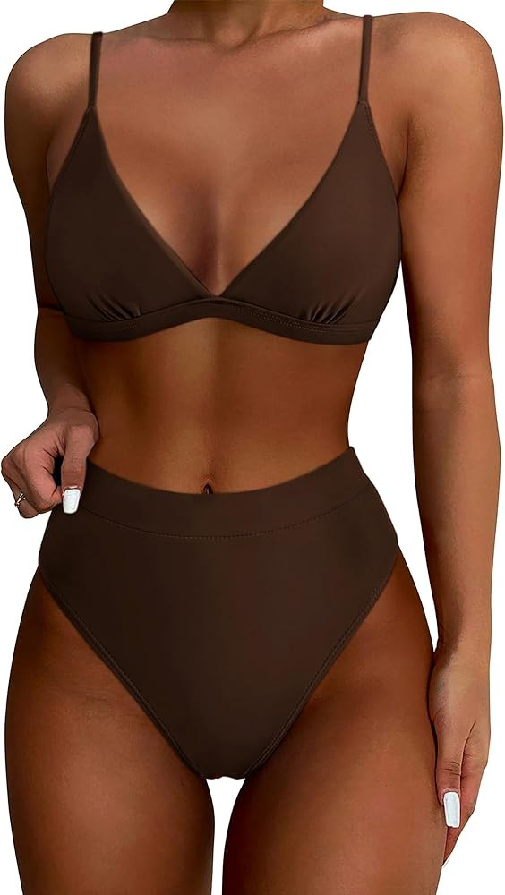 SUUKSESS Women High Waisted High Cut Bikini Set Sexy Triangle Two Piece Swimsuits | Amazon (US)