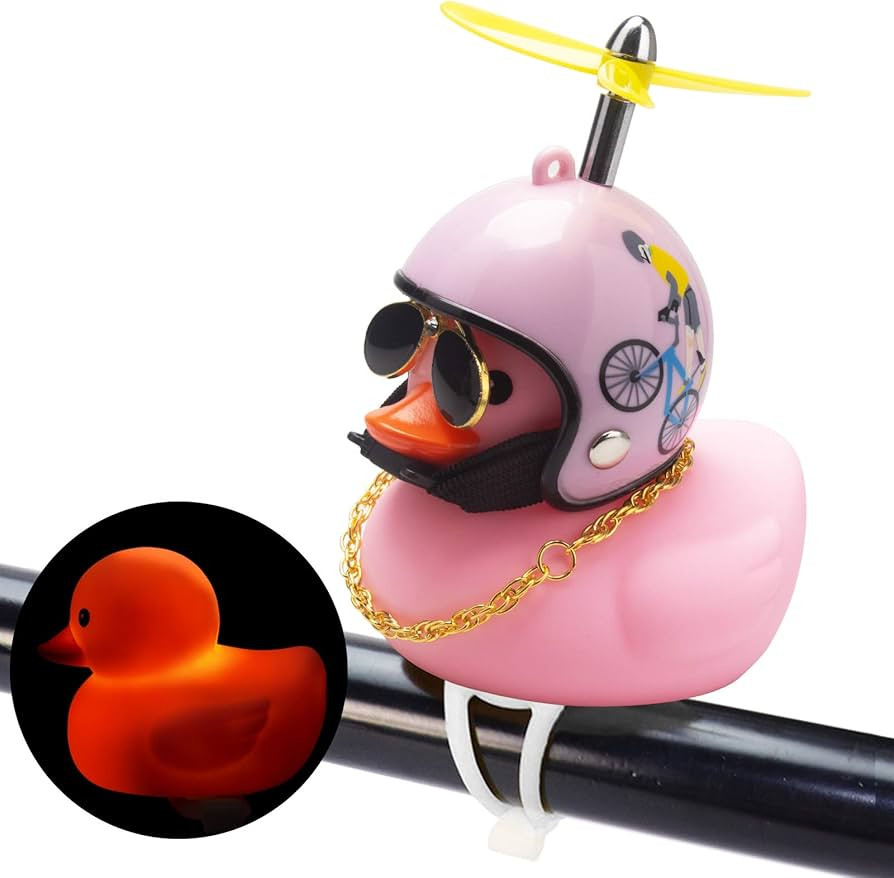 wonuu Rubber Duck Car Ornaments Pink Duck Bike Bell Cute Duck Car Dashboard Decorations Squeeze D... | Amazon (US)