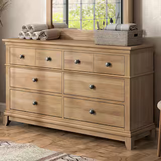 Zeller Natural Oak 6-Drawer 62 in. Dresser With Cedar Bottom Drawers | The Home Depot