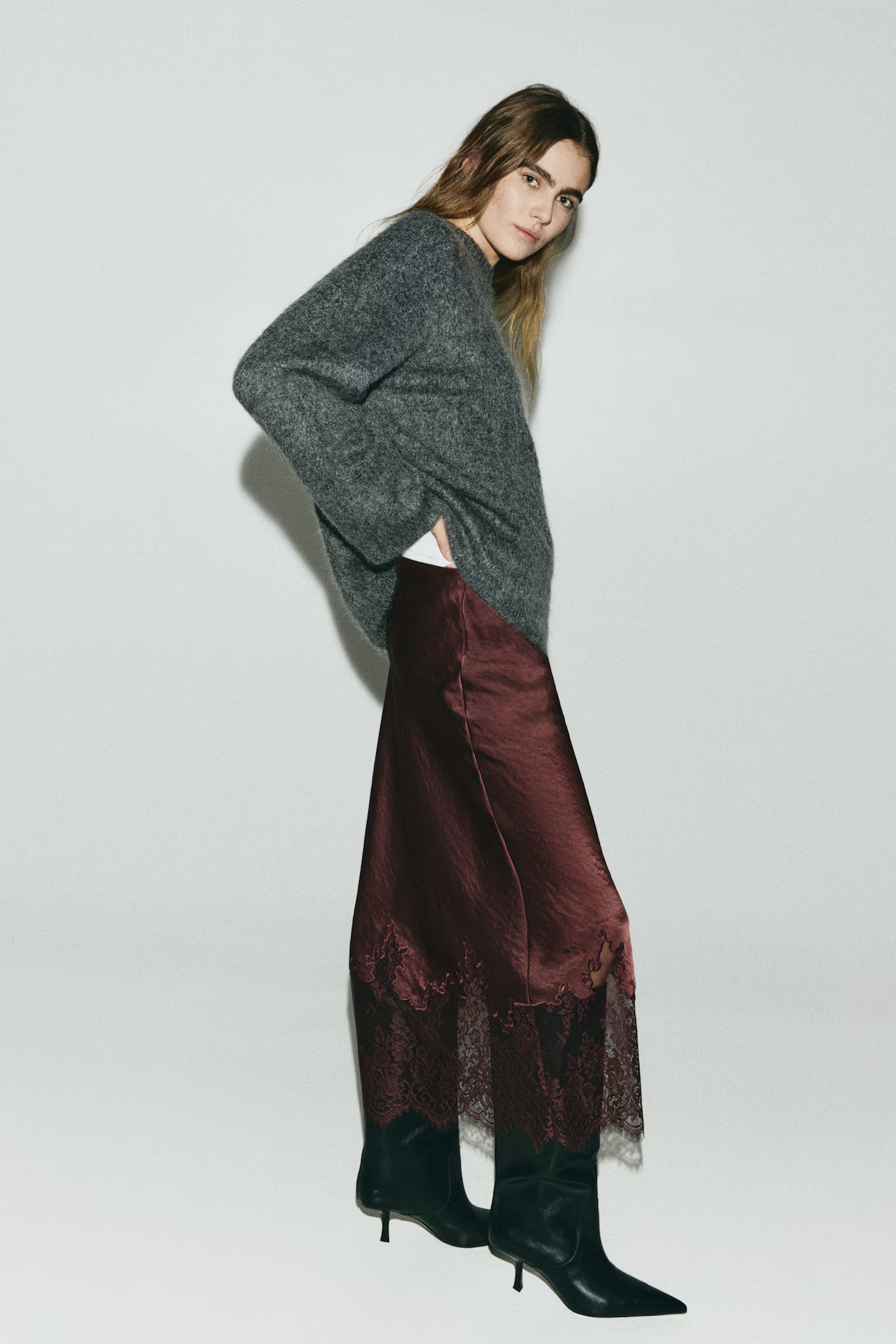 Lace-Trimmed Satin Skirt | H&M (US + CA)