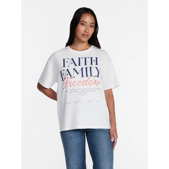 Americana Women's Graphic Cotton Tee with Short Sleeves from Way to Celebrate, Sizes XXS-XXL | Walmart (US)