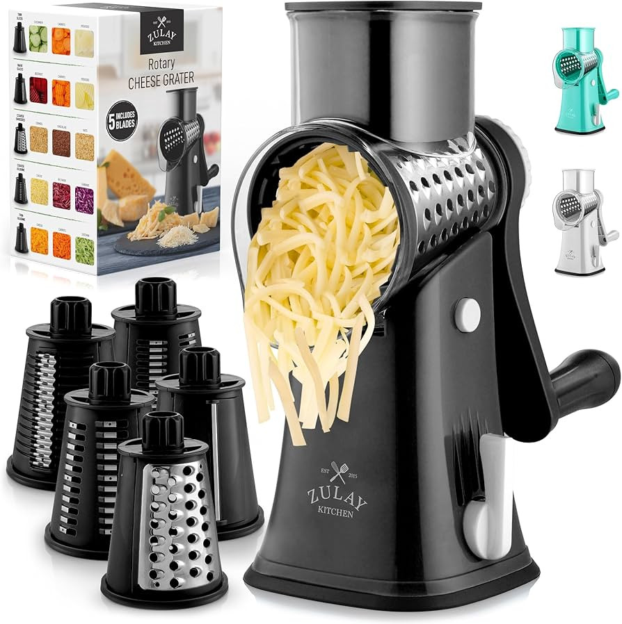 Rotary Cheese Grater with Handle & Upgraded Suction Base - Cheese Shredder with 5 Interchangeable... | Amazon (US)