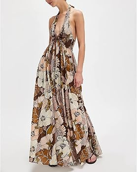 Women Floral Maxi Dress Sexy Sleeveless Backless A-Line Long Flowy Dress Back Cut Out Spaghetti S... | Amazon (US)