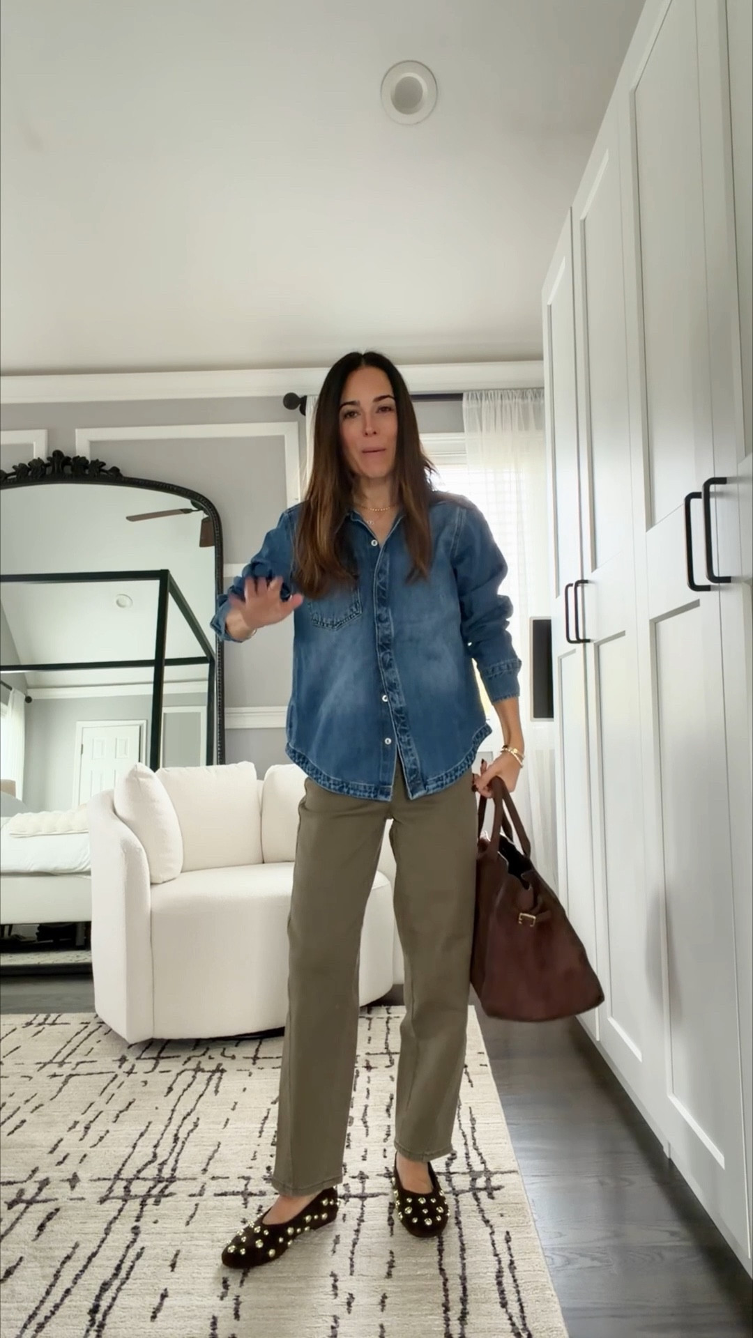 Obsessedddddddd with these Walmart finds for Spring 🙌🏻 The denim top is so high end, the olive barrel pants are perfection and the bag?! 🤩 @walmartstyle #walmartpartner #walmartstyle 

#LTKSeasonal #LTKFindsUnder50 #LTKOver40