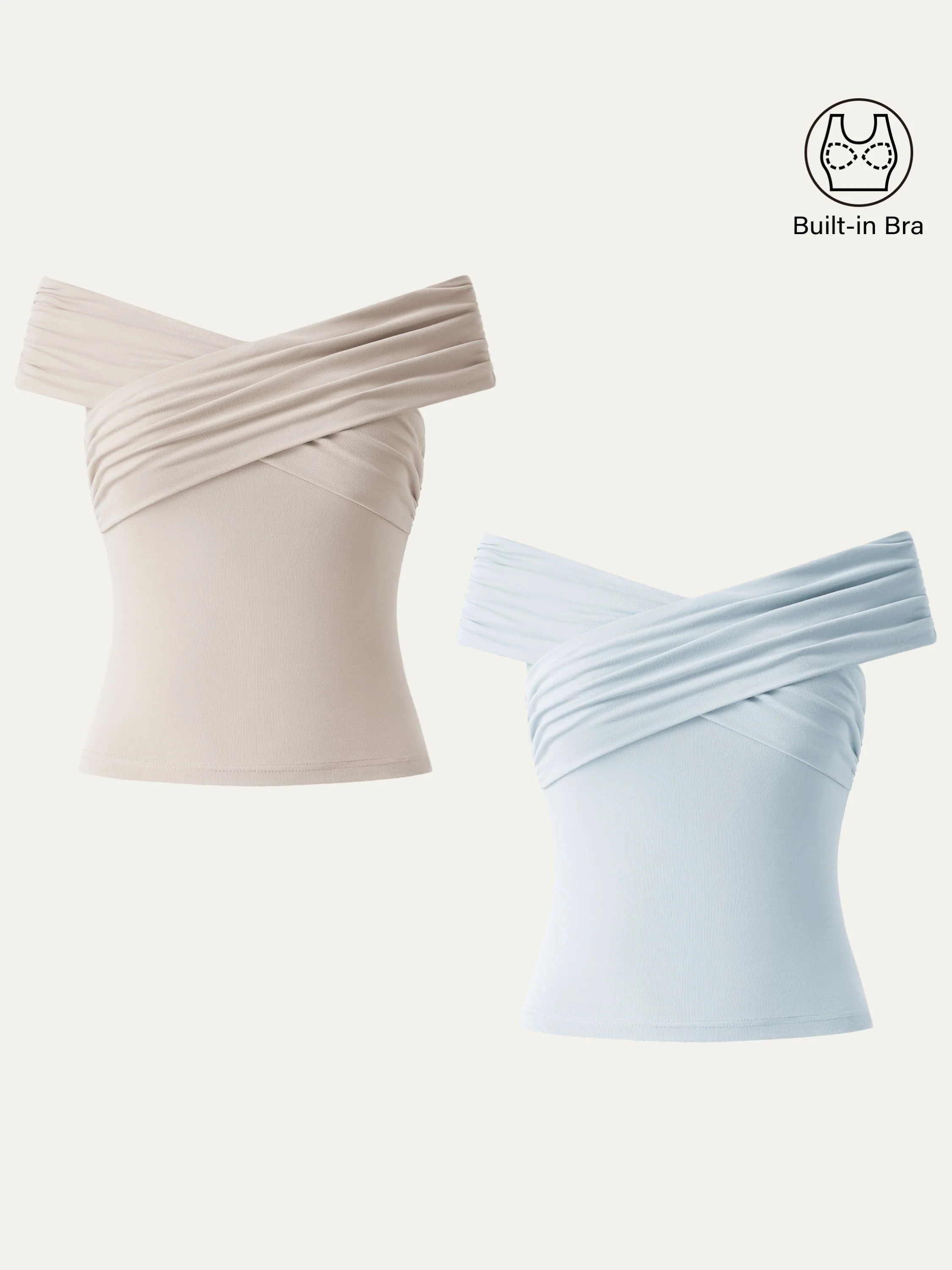 Criss Cross Off Shoulder New Airy Bra Top - Fog/Sky Glass / XL | OGLmove