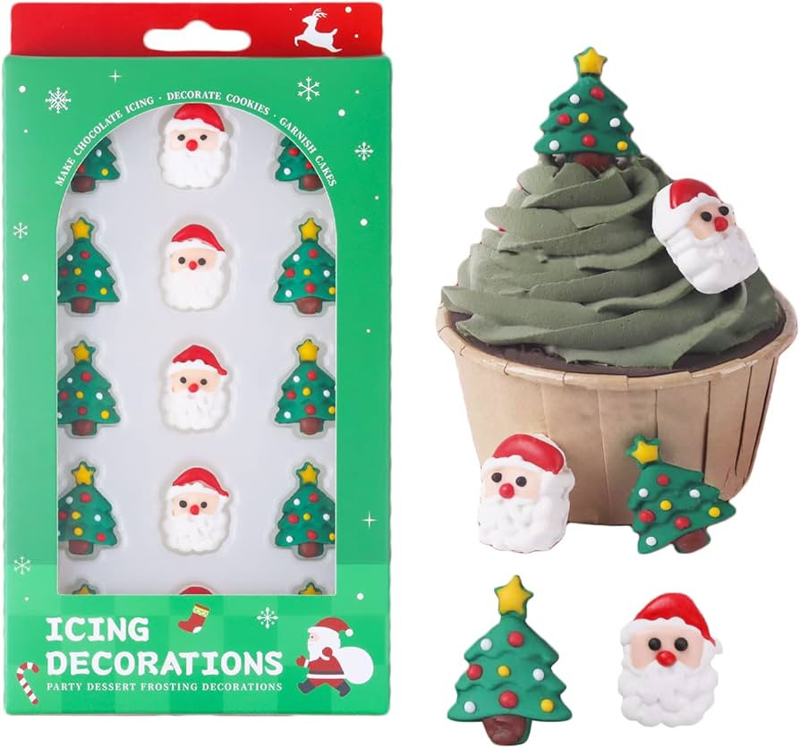 Edible Candy Santa Christmas Tree Dessert Sprinkle Icing Party Cookie DIY cake Cupcake Topper Fro... | Amazon (US)