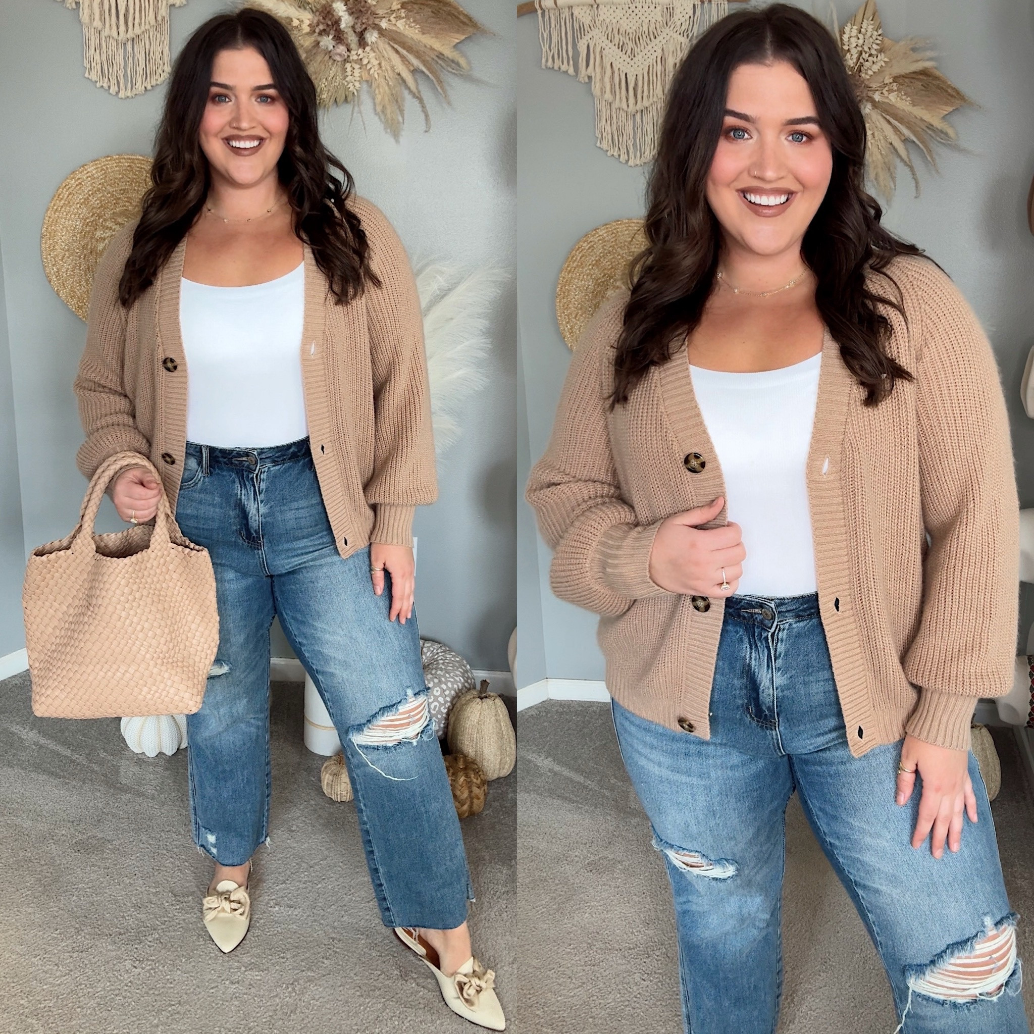 Amazon affordable Fall outfit inspo 🍂 Styling sweaters for cozy casual style 
Tank + cardigan: XL
Distressed jeans: 14 plus 

#LTKStyleTip #LTKMidsize #LTKxPrimeDay