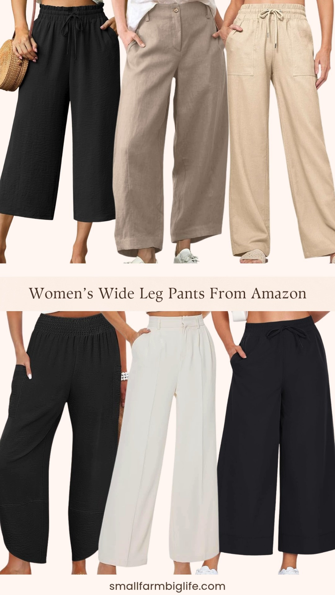 Wide leg pants from Amazon and these are the ones worth adding to your wardrobe right now 🌿✨ I rounded up my favorites: beige linen wide leg casual palazzo pants, off white wide leg dress pants with an elastic waist, black high waisted wide leg capri lounge pants, black wide leg palazzo capri pants, classic black wide leg pants, and tan linen casual capri baggy wide leg trousers. Wide leg pants are one of the most comfortable and versatile pieces you can own and these Amazon finds are so well priced for the quality. Dress them up with a blouse and sandals or keep them casual with a simple tank and sneakers. Either way you are going to reach for these all spring and summer long. Everything is linked! 🛒 

 #LTKgrwm #LTKootd #LTKOver40