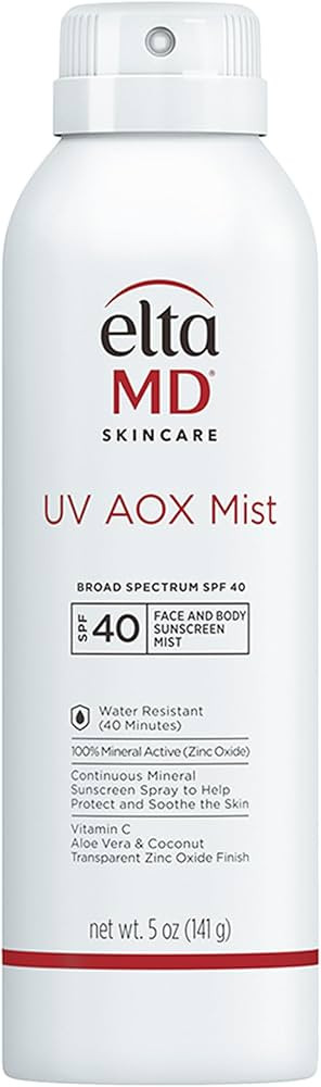 EltaMD UV AOX Mist Mineral Sunscreen Spray, SPF 40 Spray Sunscreen for Face and Body, Zinc Oxide ... | Amazon (US)