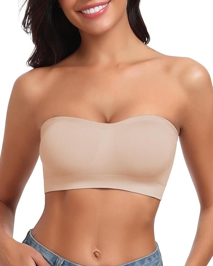 Strapless Bra for Women Bandeau Bras Seamless Wireless Padded Bandeau Top Non-Slip Tube Top | Amazon (US)