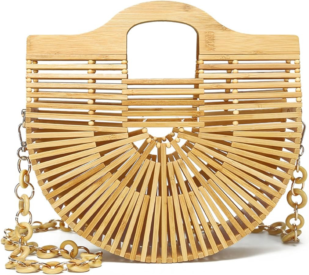 Miuco Bamboo Tote Bags Top Handle Handmade Handbags Beach Purses With Chain | Amazon (US)