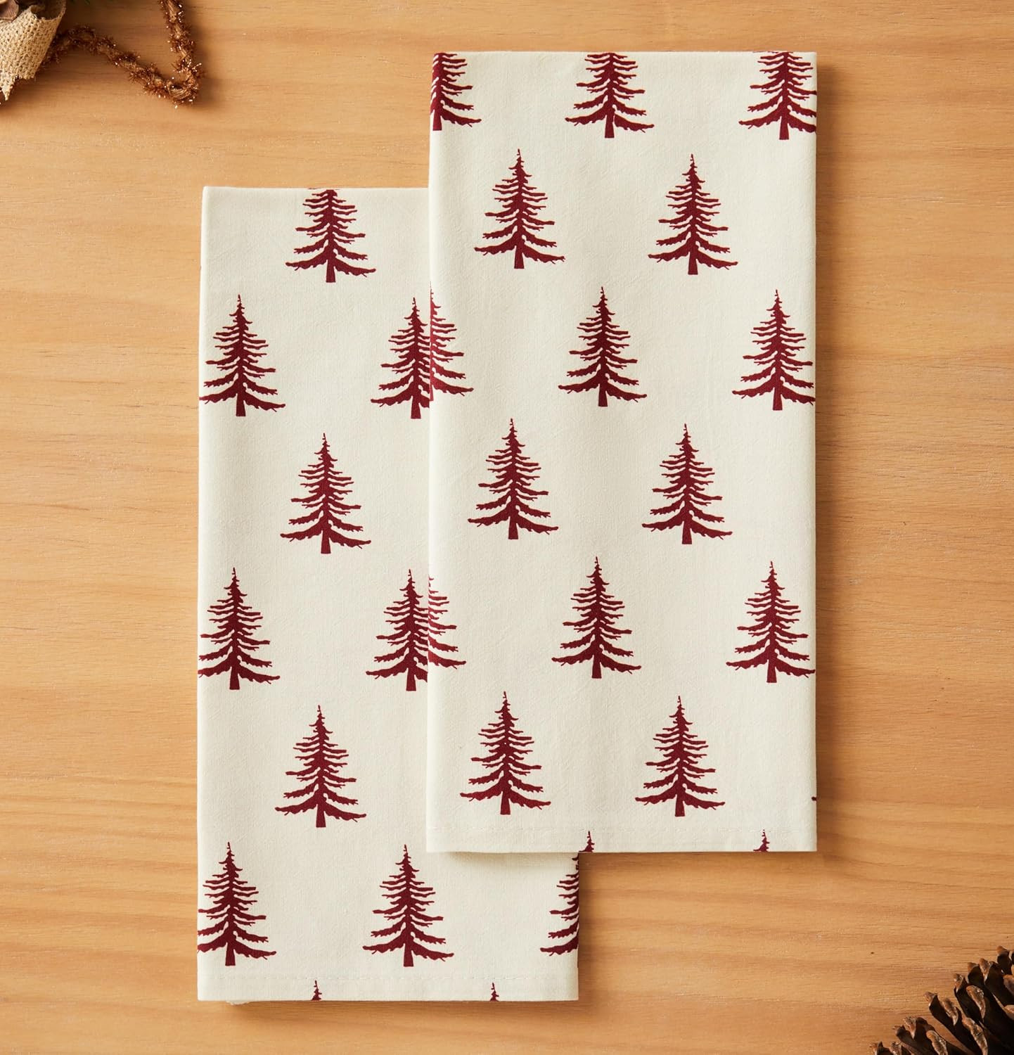 100% Cotton Christmas Kitchen Towels Set of 2, Winter Xmas Decorative Dish Towels with Hanging Loop 18x25 Inch Absorbent Reusable Cotton Cleaning Cloths,Burgundy | Amazon (US)