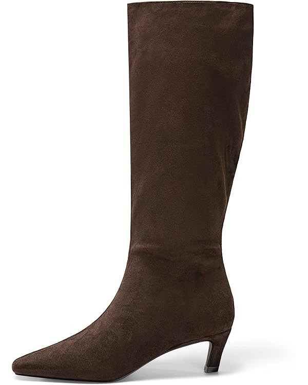 Coutgo Womens Knee High Boots Square Toe Kitten Heel Tall Boots Side Zipper Dressy Fall Shoes | Amazon (US)