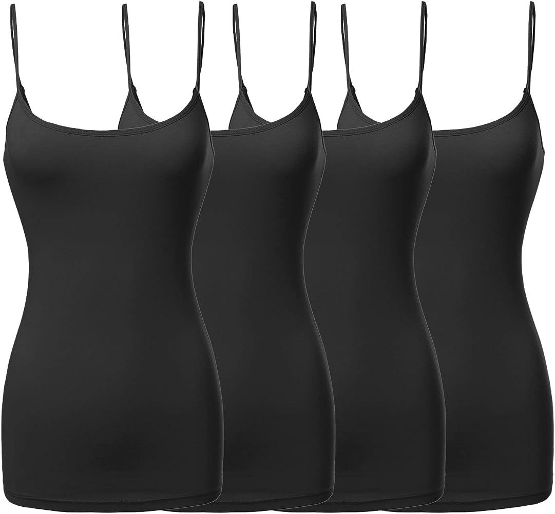 Made by Emma Women's Basic Solid Long Length Adjustable Spaghetti Strap Tank Top | Amazon (US)