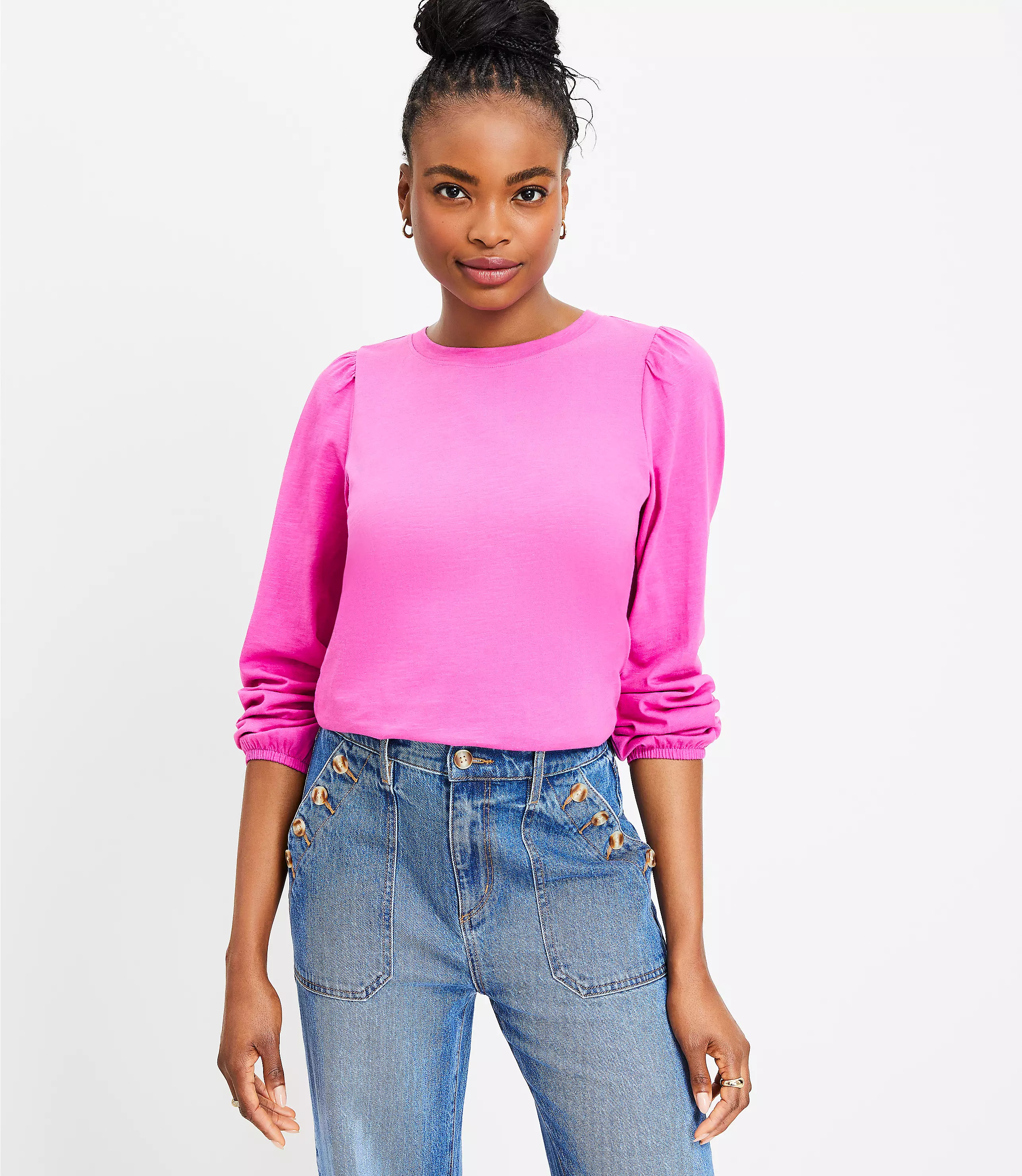 Textured Balloon Sleeve Top | LOFT