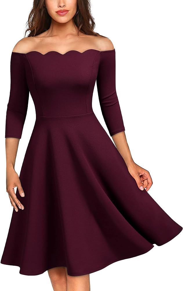 MISSMAY Women's Vintage Cocktail Party Half Sleeve Boat Neck Swing Dress | Amazon (US)