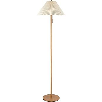 Globe Electric 61000053 62" Floor Lamp, Faux Wood Finish, Pleated Fabric Shade, Flat Base, Pull C... | Amazon (US)