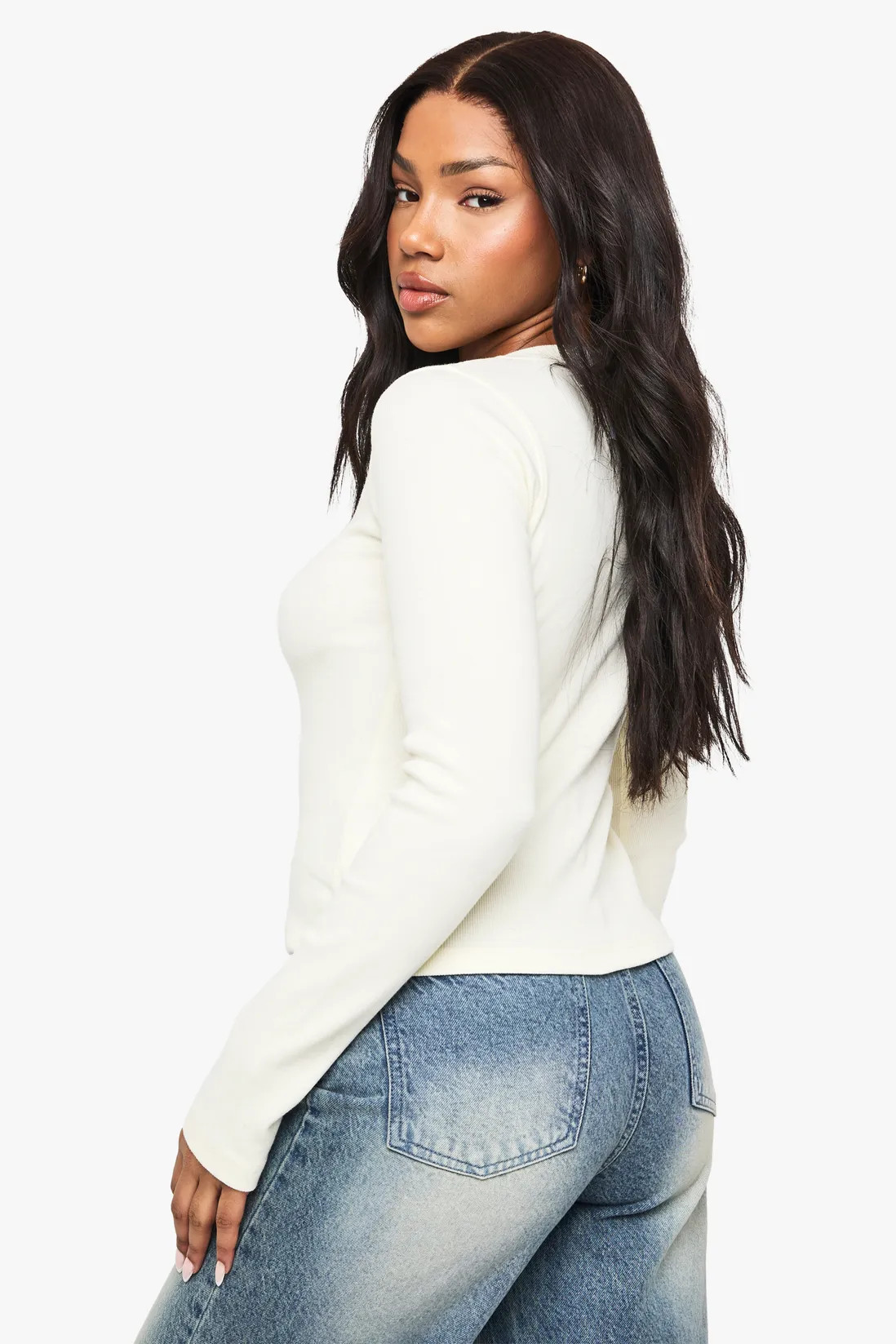 Rib Button Through Long Sleeve Top | Boohoo.com (UK & IE)