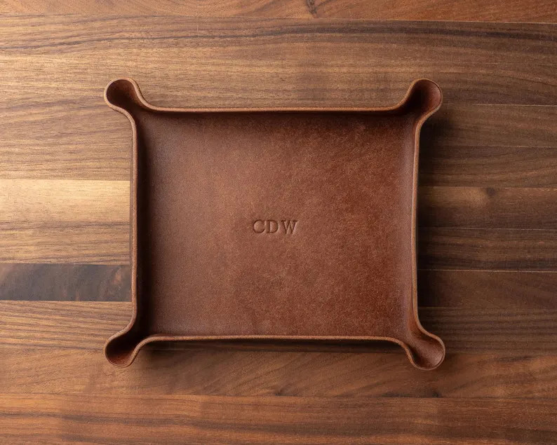 Monogrammed Leather Catchall (groomsmen Gift, Personalized Valet Tray, Custom Tray, Gift for Him,... | Etsy (US)