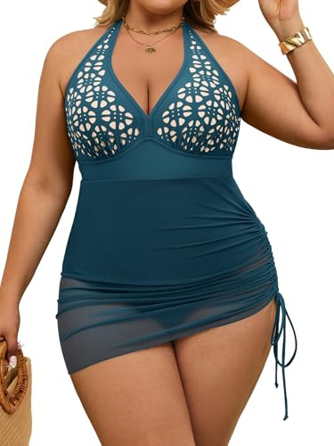Aidonger Plus Size One Piece Swimsuit Tummy Control Swim Dress Halter Bathing Suit Side Tie Swimd... | Amazon (US)