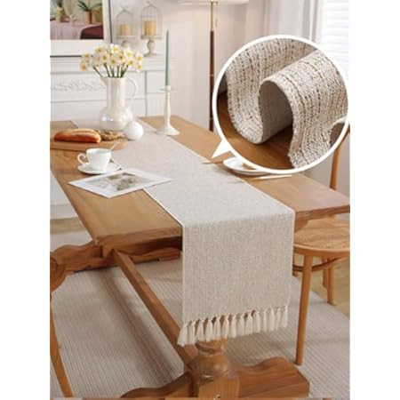 13 x 90 inch Fall Farmhouse Cotton Linen Table Runner with Handcraft Tassel, Rustic Jute Burlap T... | Amazon (US)