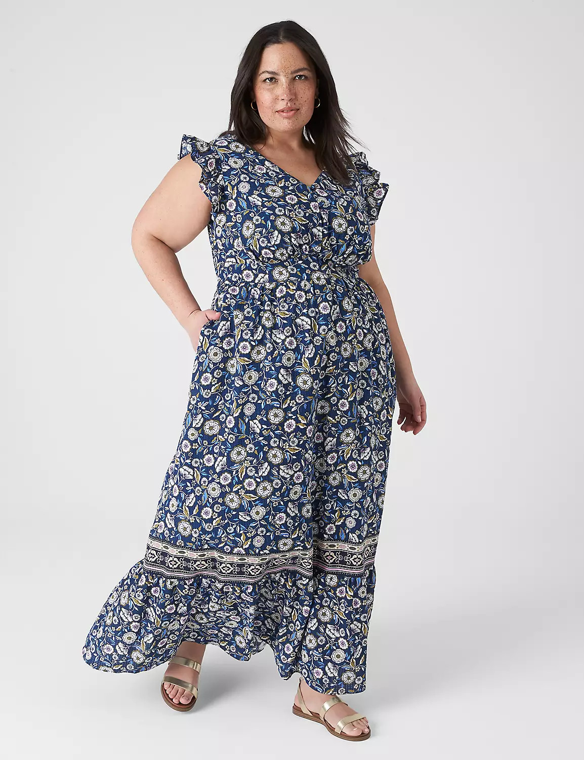 Flutter-Sleeve Button-Front Maxi Dress | LaneBryant | Lane Bryant (US)