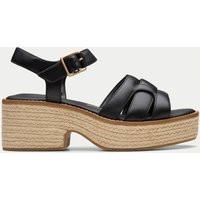 Clarks female Leather Wedge Heel Espadrille Sandals - 5 - Black, Black,Tan | Marks & Spencer (UK)