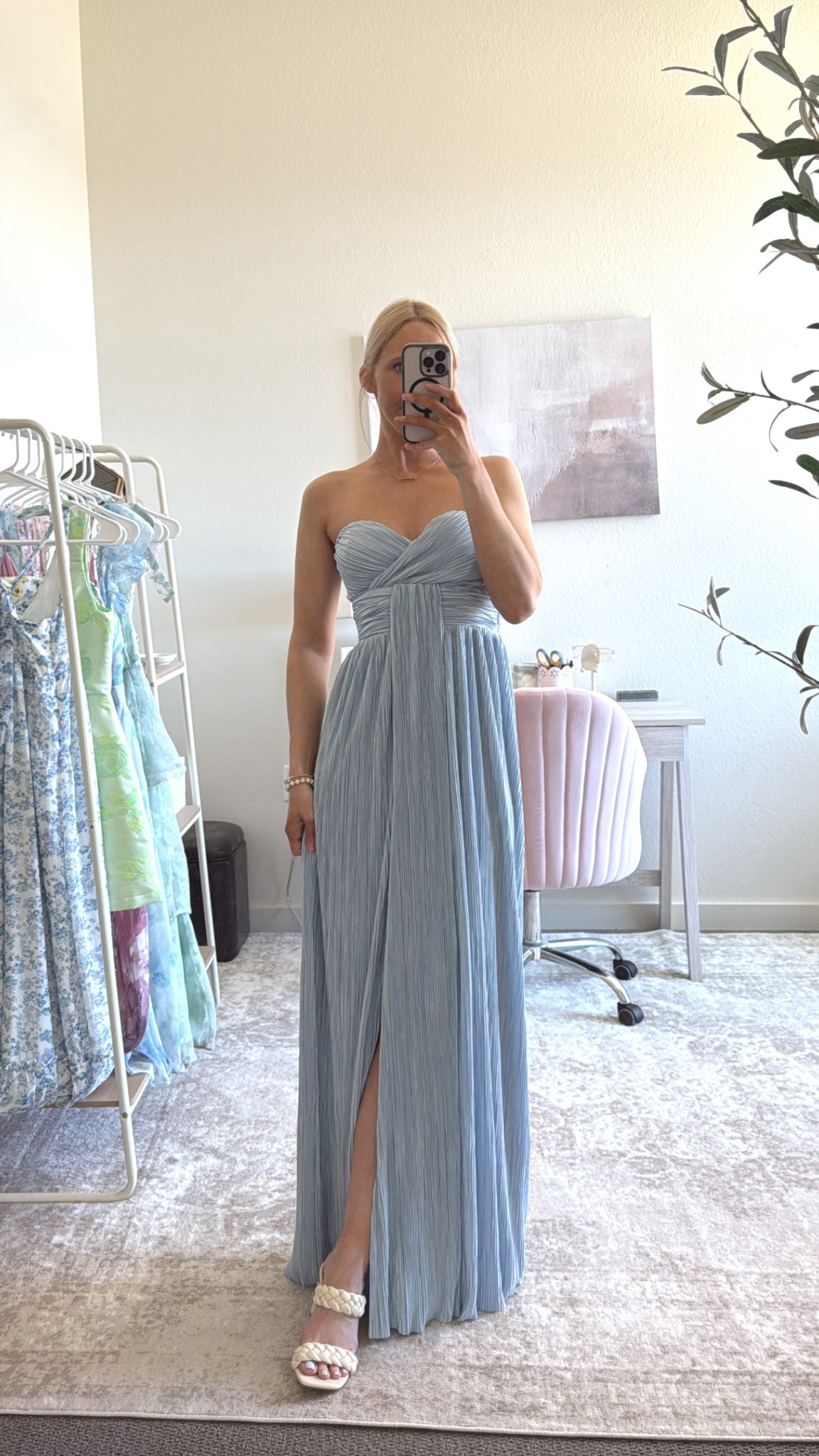 Strapless satin maxi dress with slide slit 😍 what a stunning Summer wedding guest dress! I love this light blue color! It would even work as a blue bridesmaid dress too!

Im wearing an XS and it fits true to size. It zips up the back and has no-slip strips around the top so it stays in place! The top part feels so secure! I’m 5’6” and with heels the length of the dress grazes the floor. The dress is a little too long for me to wear flats!

If you need a light blue maxi dress or formal wedding guest dress for Summer, this Lulus dress is perfect!

Linking more wedding guest outfit ideas & Summer event dresses below!

wedding guest Summer, wedding guest dress Summer, Summer formal wedding, formal wedding guest dress, bridesmaids dresses, satin maxi dress, satin wedding guest dress

#LTKParties #LTKWedding #LTKSeasonal