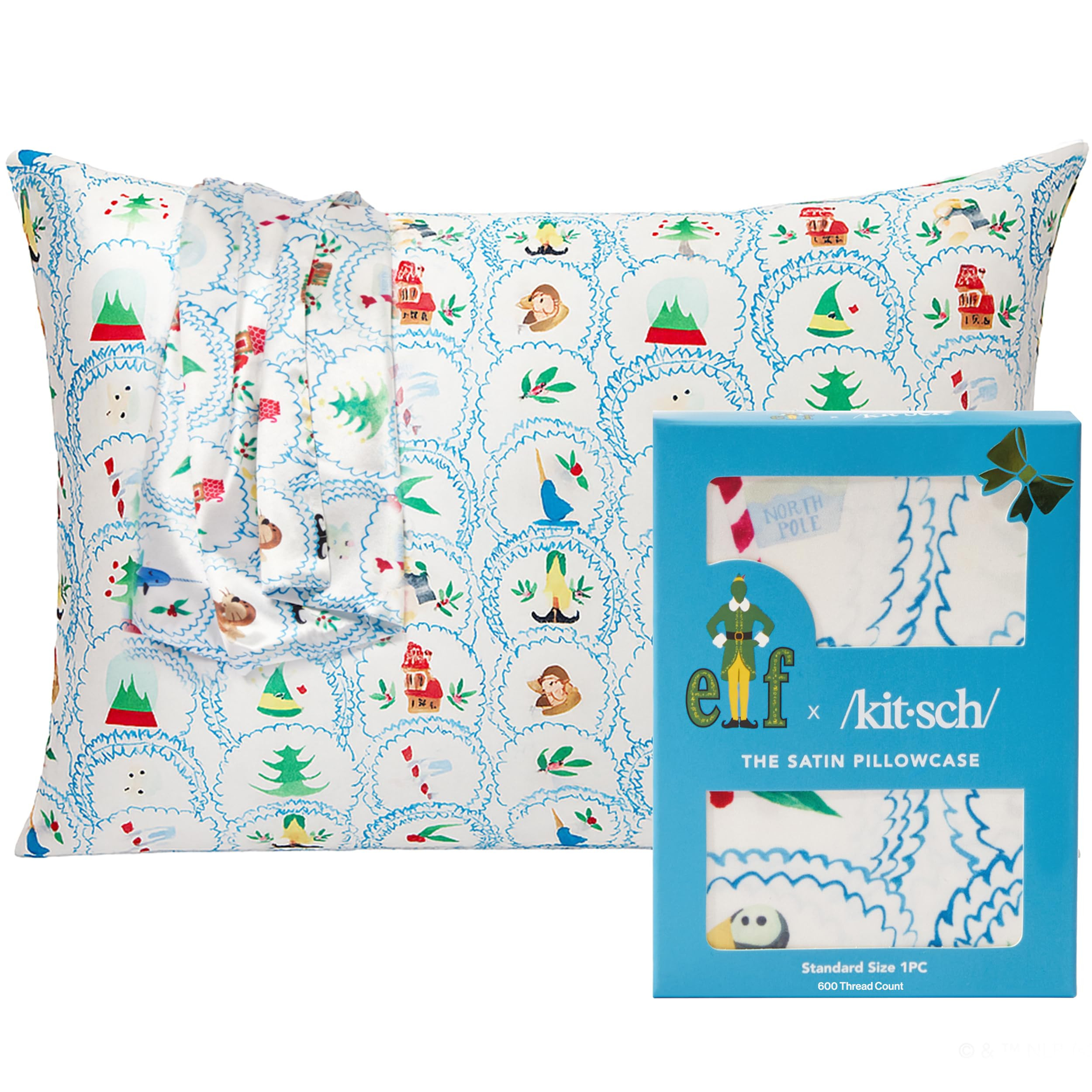 Kitsch x Elf North Pole - Satin Pillowcase with Zipper for Hair & Skin – Softer Than Silk, Cool... | Amazon (US)