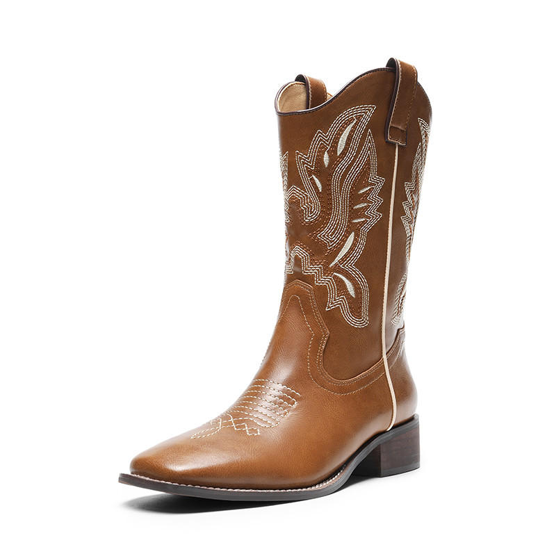 DREAM PAIRS Vintage Square Toe Embroidery Cowgirl Boots | Dream Pairs