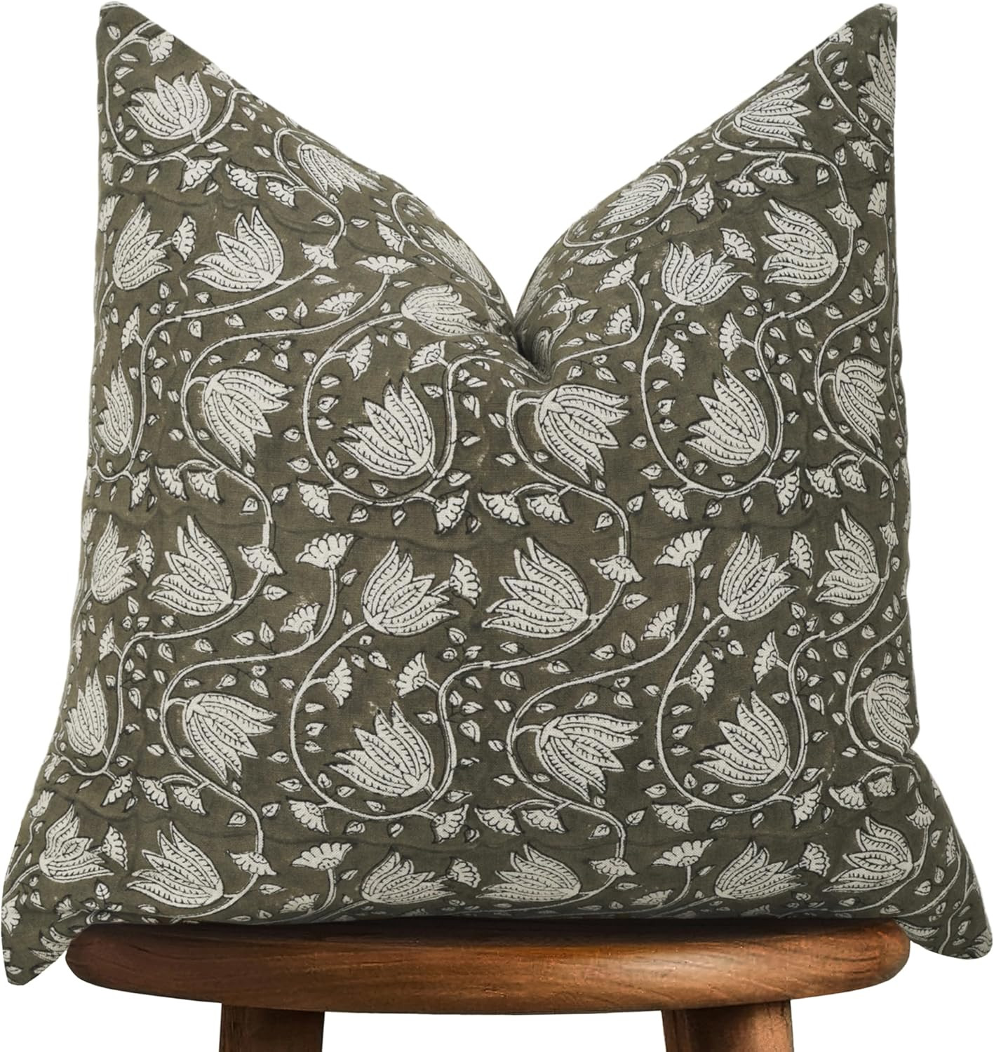 Hand-Block Printed, Artisan-Made Neutral Accent Throw Cushion Cover- Thick Cotton Cushion for Sof... | Amazon (US)