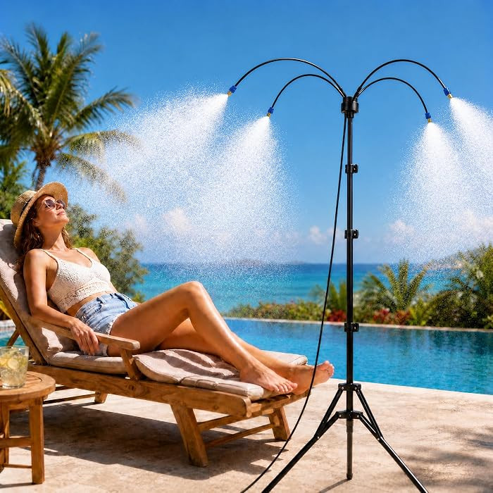 Standing Misters for Outside Patio, Portable Misting System with 5.3Ft Adjustable Height, 26Ft Wa... | Amazon (US)