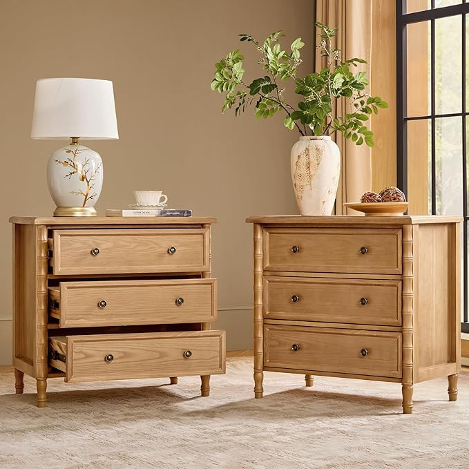 HULALA HOME Solid Wood End Tables Set of 2 with Bamboo-Inspired Frame, 28" Wide Endtables with Ch... | Amazon (US)