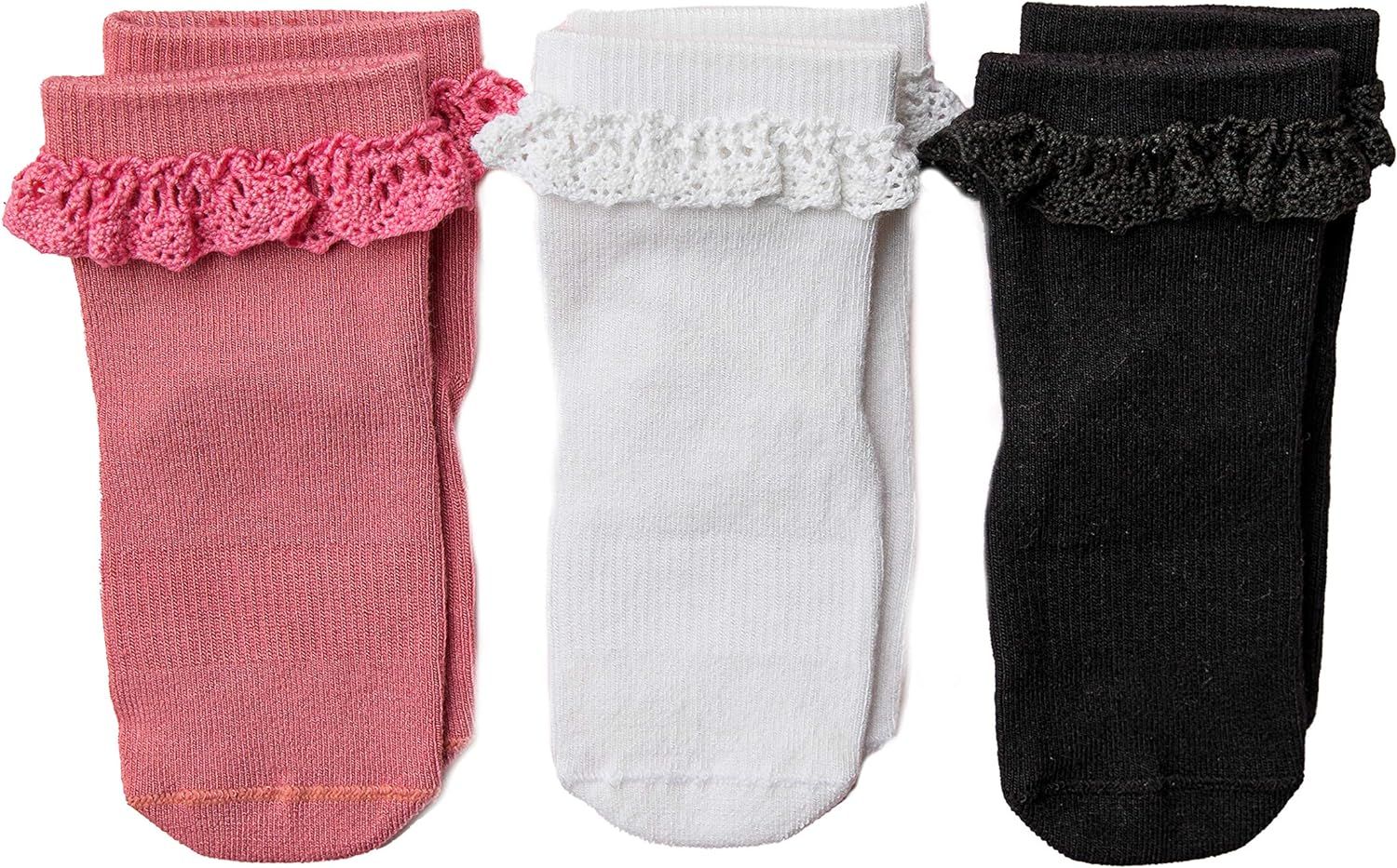 squid socks Bamboo Socks for Girls, 6M,12M, 2T-3T, Solid w/Lace Grippy Socks that Stay On - As Se... | Amazon (US)