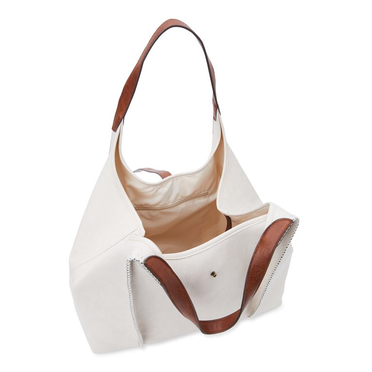 Time and Tru Women's Avery Tote Handbag, Beige | Walmart (US)