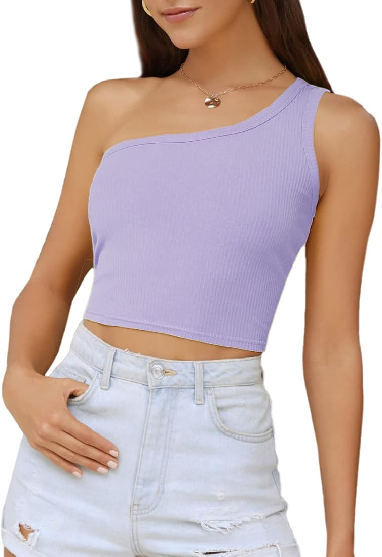 Verdusa Women's Sexy One Shoulder Sleeveless Ribbed Crop Top | Amazon (US)