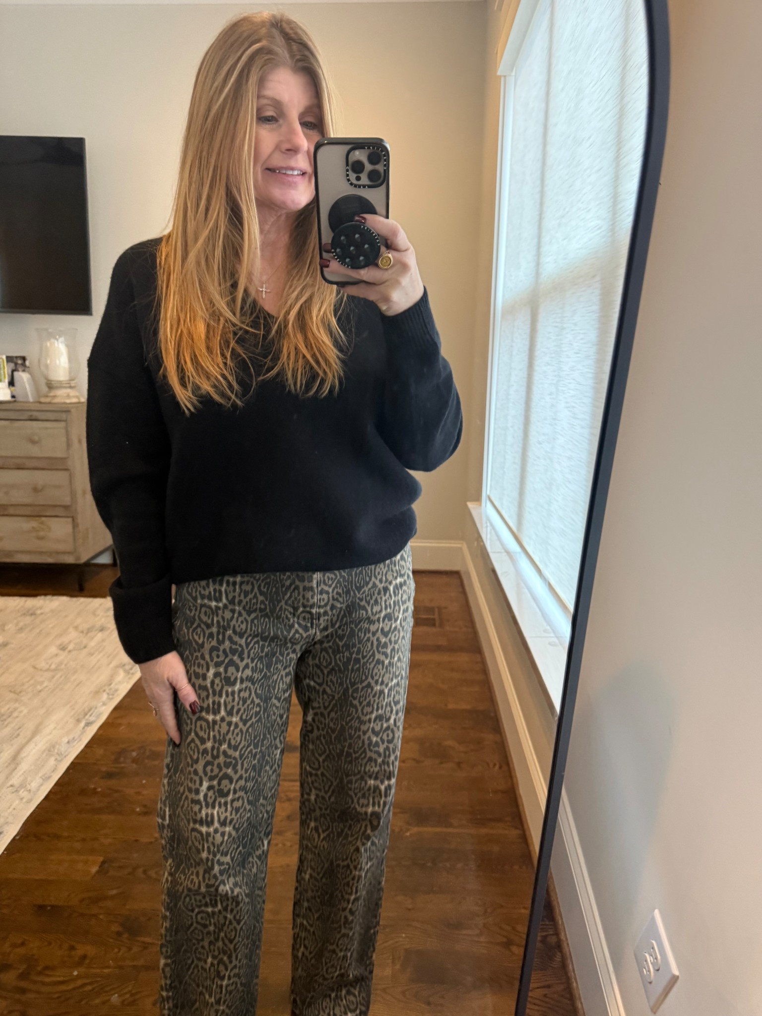 This cashmere sweater is so warm, cozy & over 50% off! #nordstrom
Mine is currently sold out but there are a couple sizes left in gray. 
My leopard pants are currently under $40!
#amazon


#LTKSaleAlert #LTKOver40 #LTKootd