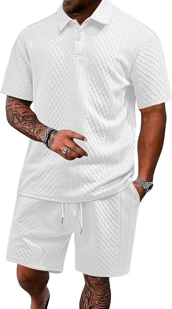 Men's 2 Pieces Outfits Casual Polo Shirt and Shorts Set Collar Athletic Jogging Summer Tracksuit | Amazon (US)