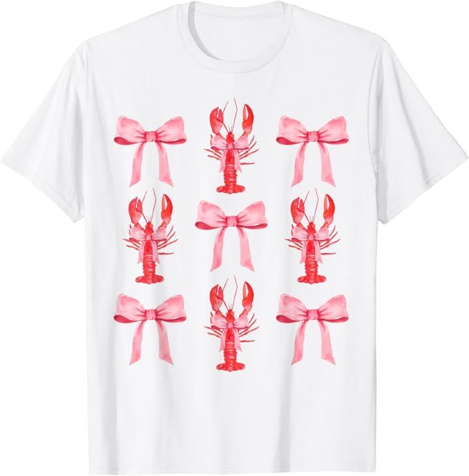 Pink Bow Cute Coquette Crawfish y2k Clean Girl Aesthetic T-Shirt | Amazon (US)