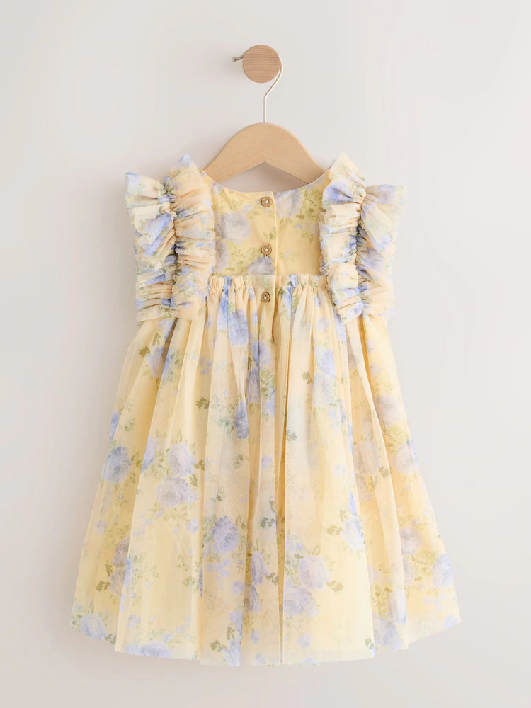 Yellow Ruffle Shoulder Mesh Dress (3mths-7yrs) | Next US