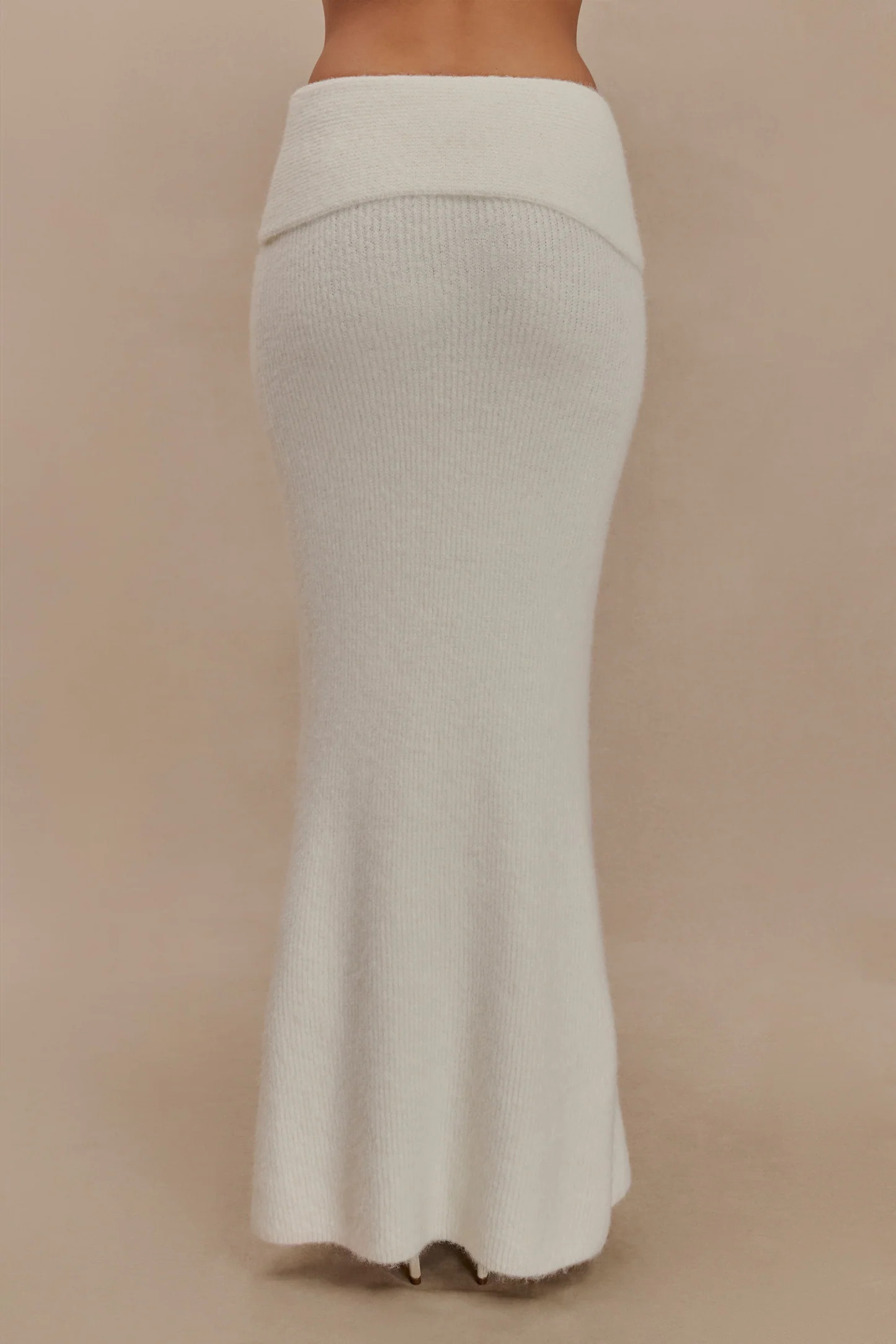 Knit Maxi Skirt With Overlay - Ivory | MESHKI US