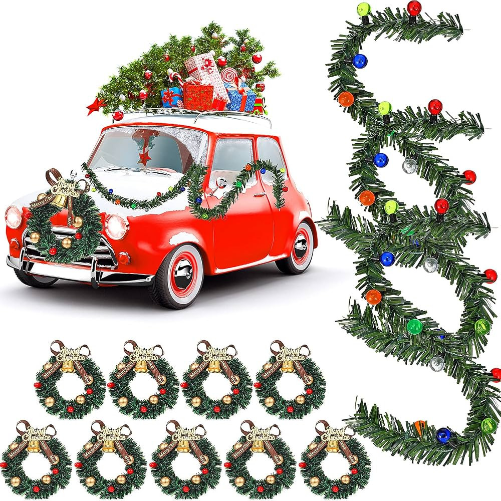 9 Pieces Dollhouse Miniature Christmas Wreath 1:12 Holiday Wreath and 3 Pieces Christmas Garland ... | Amazon (US)