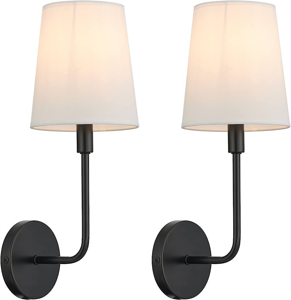 LEECOORA 2 Pack Fabric Industrial Wall Sconce Vintage Black Metal Wall Light for Bedroom，Farmho... | Amazon (US)