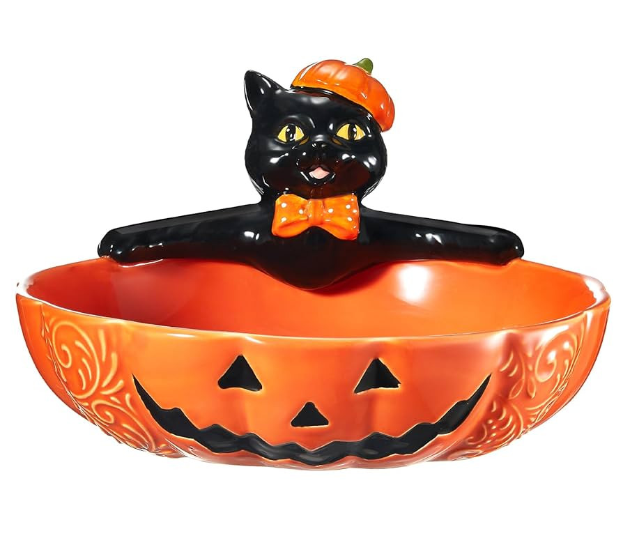 8 Inch Halloween Candy Dish, Ceramic Black Cat Candy Bowl, Hand-painted Decorative Bowl for Hallo... | Amazon (US)