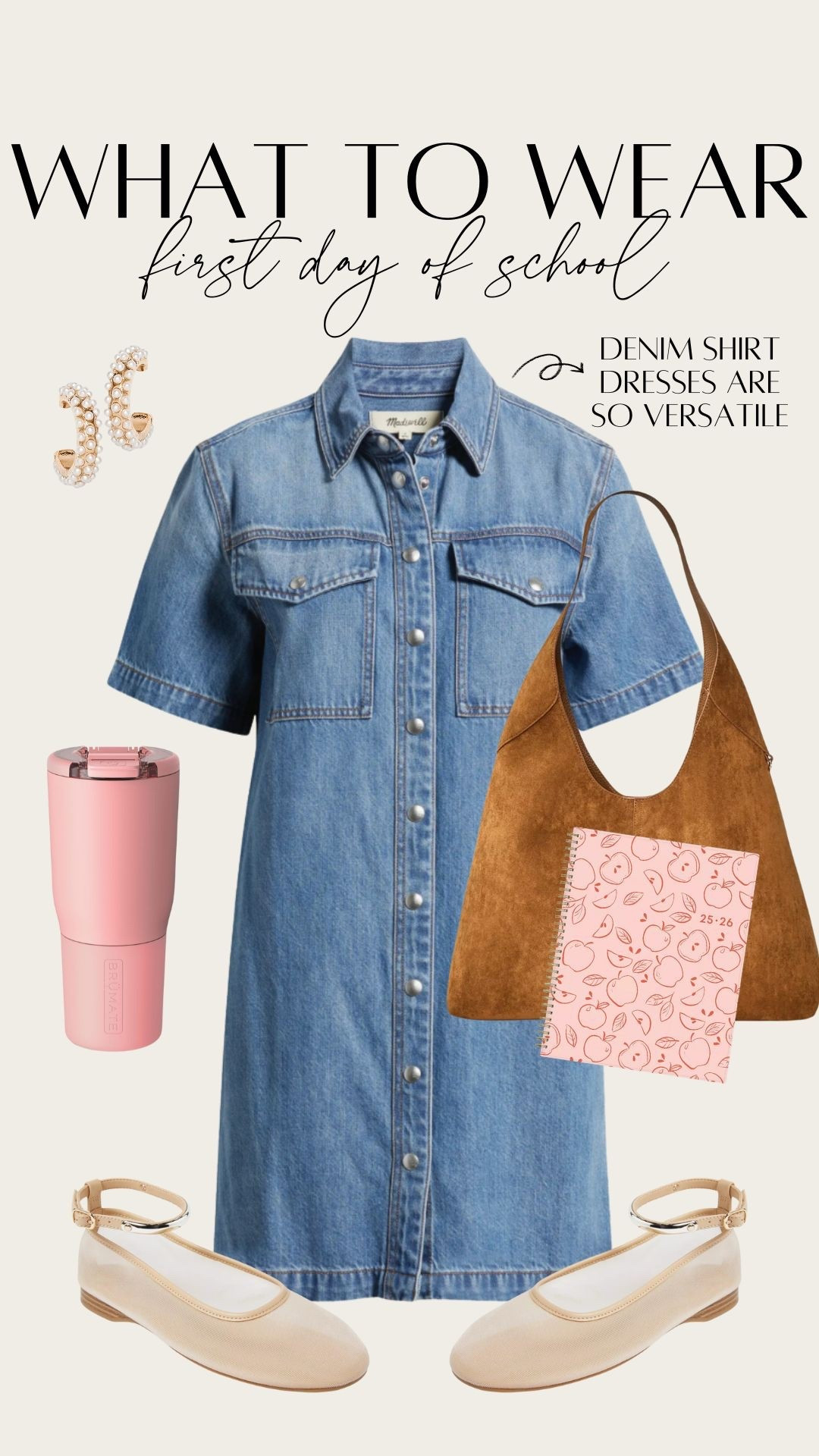 What to Wear: First Day of School 

Denim button down dress. Suede slouchy hobo bag. Mesh ballet flats. Workwear look. Classroom teacher outfit. Preppy outfit. 

#LTKSaleAlert #LTKOver40 #LTKFindsUnder100